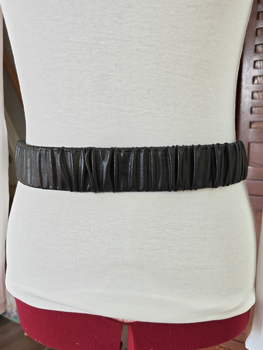 Ruched Faux Leather Belt with Shimmer